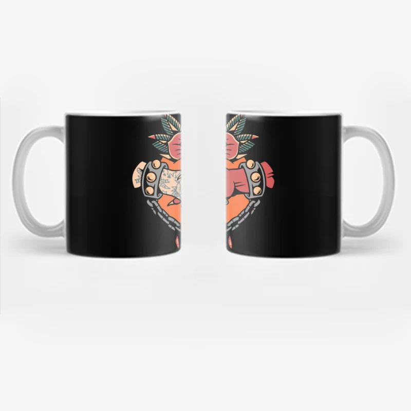 Symbolic Handshake Artwork with Floral and Chain Elements Coffee Mug