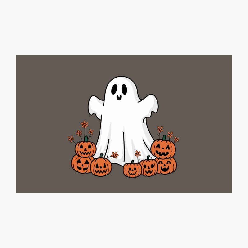 Cute Cartoon Ghost with Halloween Pumpkins and Autumn Flowers Travel Mug