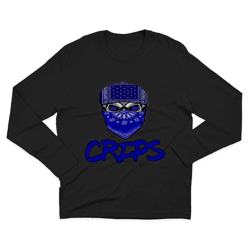 Blue Bandana Skull with Crips Gang Symbol Male Long Sleeve T-Shirt