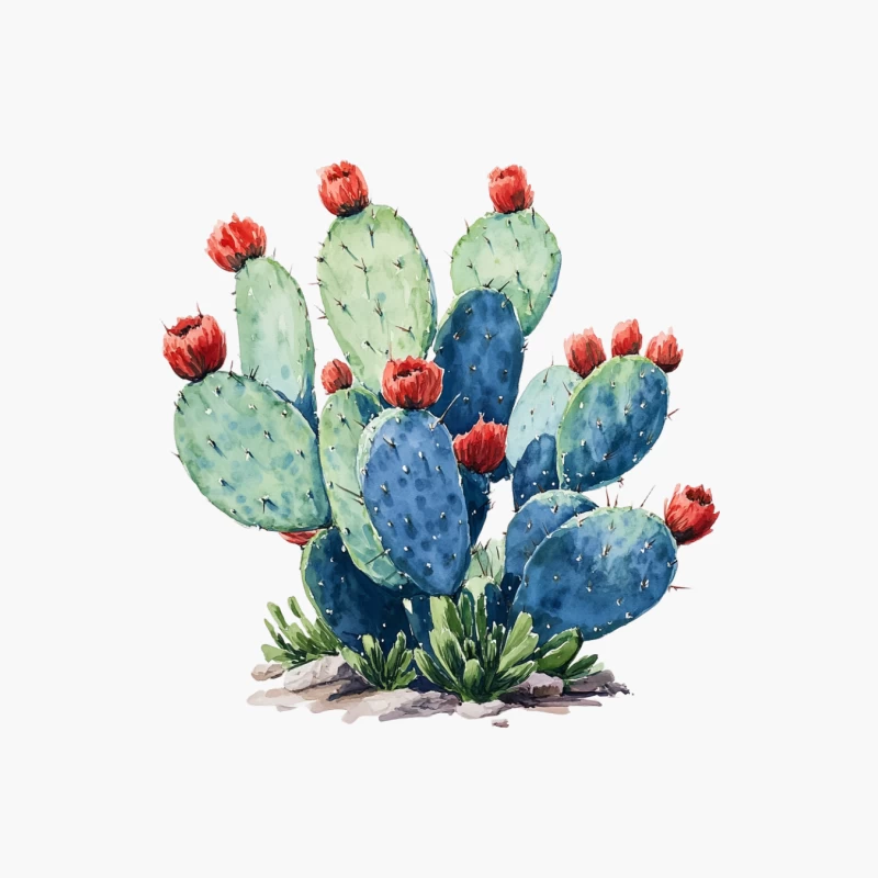 Vibrant Watercolor Prickly Pear Cactus with Red Blooms Cotton Tote Bag