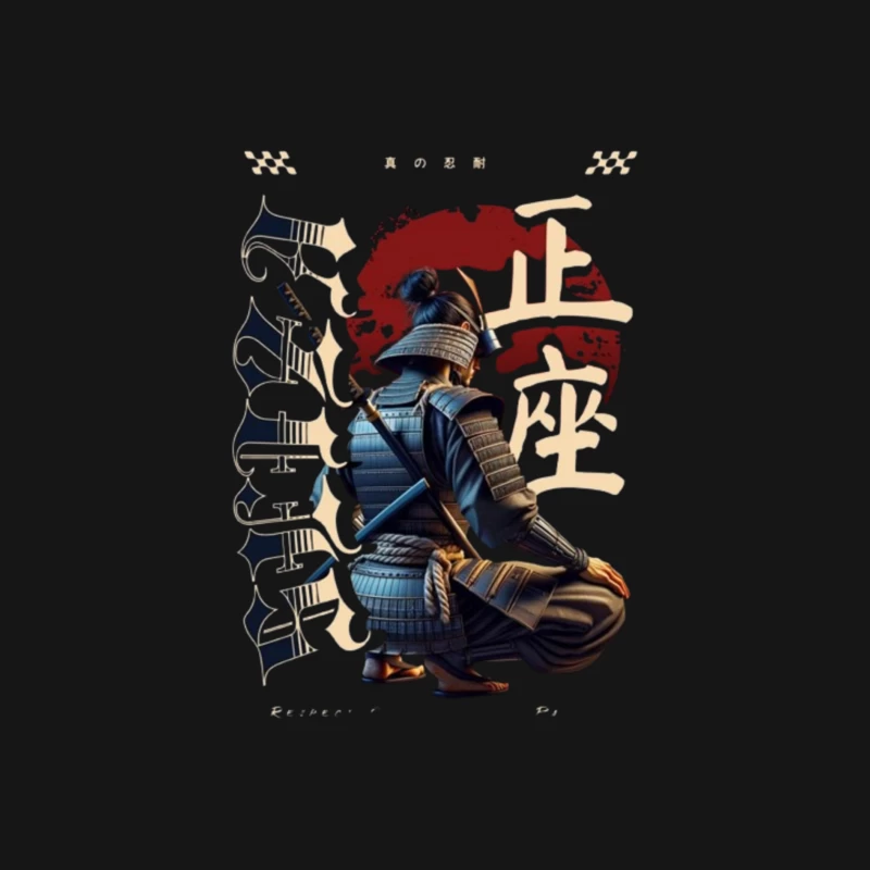 Kneeling Samurai Warrior with Traditional Japanese Calligraphy Female Long Sleeve T-Shirt