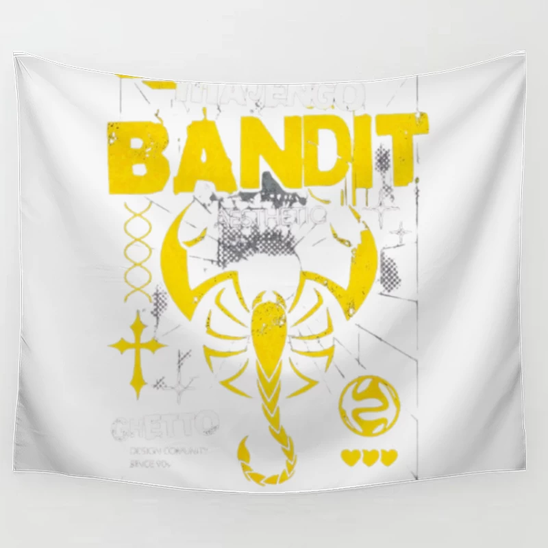 Yellow Bandit Scorpion Grunge Logo Design Tapestry