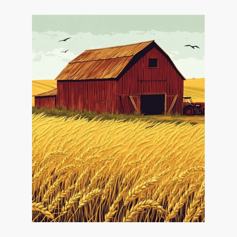 Rustic Red Barn in Golden Wheat Field: Pastoral Farm Scene Cotton Tote Bag