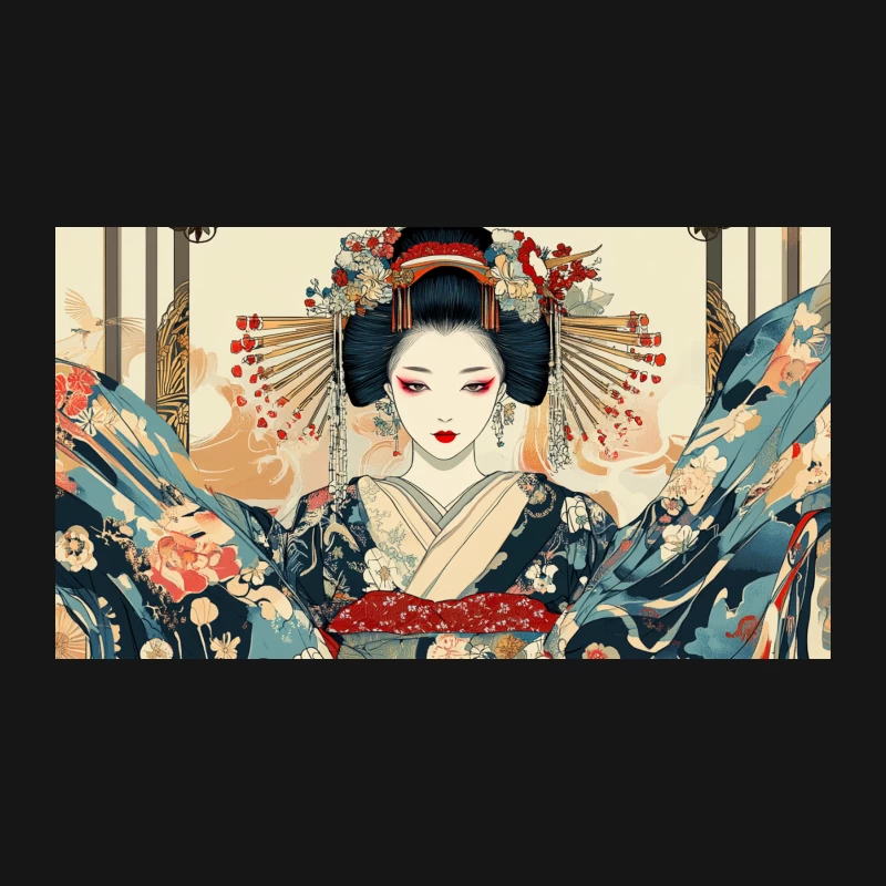 Ornate Geisha Portrait in Traditional Japanese Art Style Desk Mat