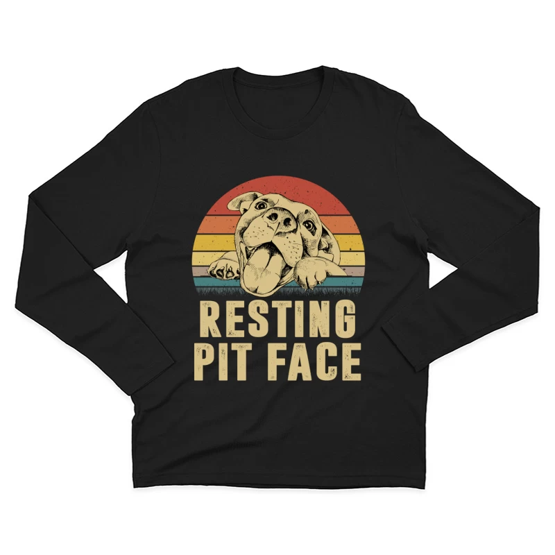 Visage de pit bull sur fond rétro Homme Manches Longues T-Shirt