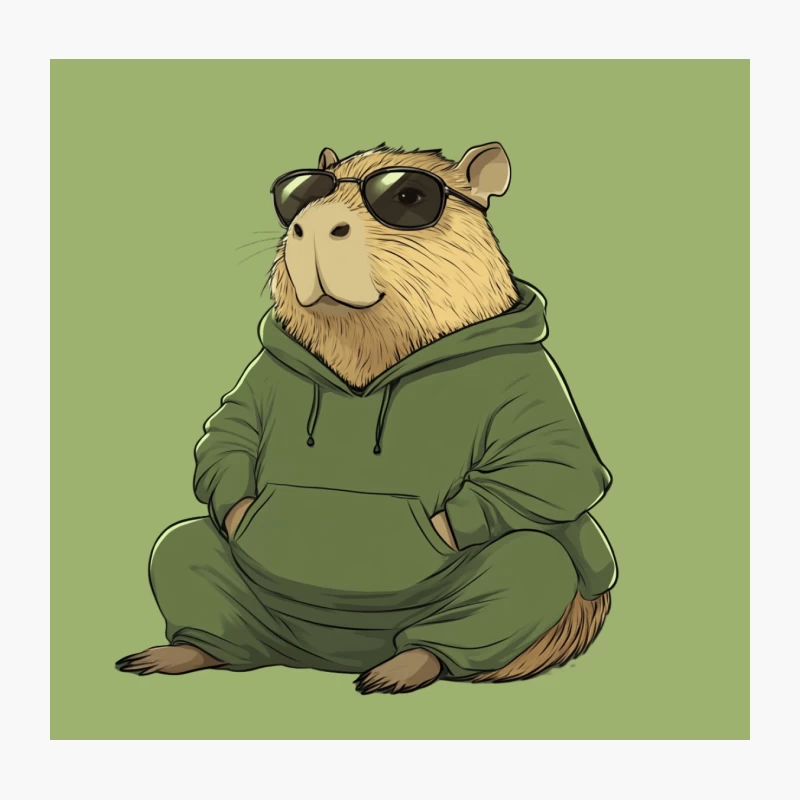 Cool Hamster in Green Hoodie with Sunglasses Throw Pillow
