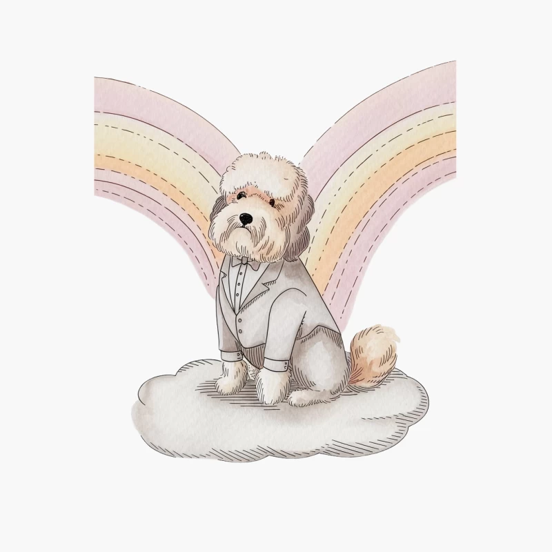 Whimsical Illustration of Suited Dog on Cloud with Rainbow Cotton Tote Bag