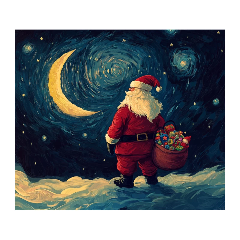 Santa Claus Under Starry Winter Night Tapestry
