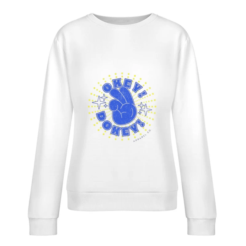 Blauer Schriftzug auf gelbem Hintergrund Damen Pullover Sweatshirt