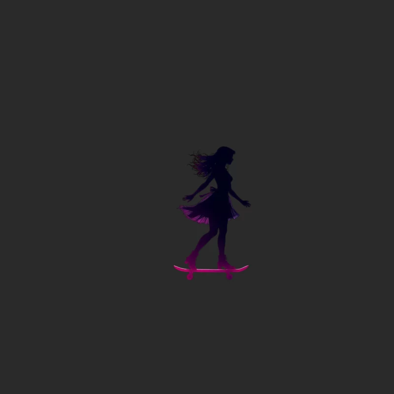 Graceful Feminine Skateboarding Silhouette in Purple Baseball Cap