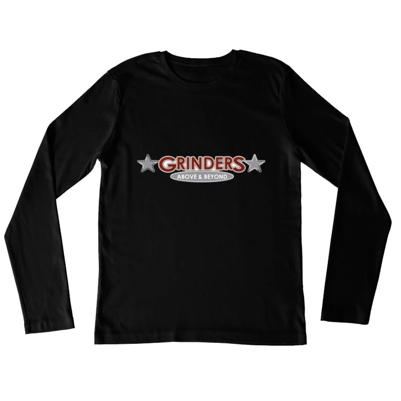 Grinders Restaurant Logo with Metallic Stars and Red Text Female Long Sleeve T-Shirt