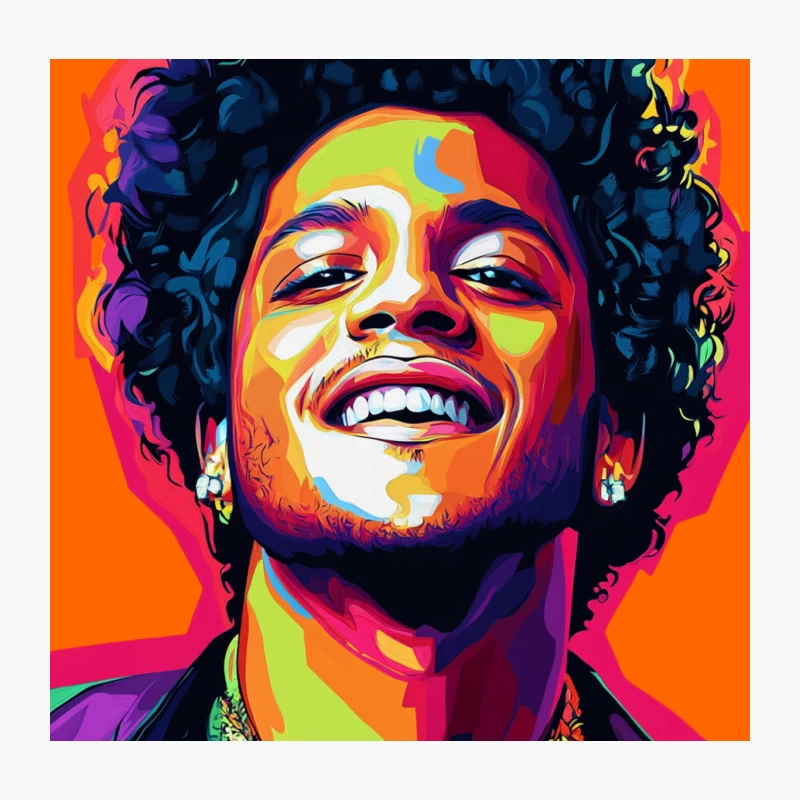 Vibrant Pop Art Portrait of Smiling Musical Artist Throw Pillow