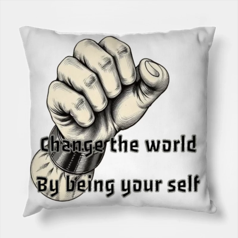 Empowering Motivational Art: Raised Fist with Self-Expression Message Throw Pillow