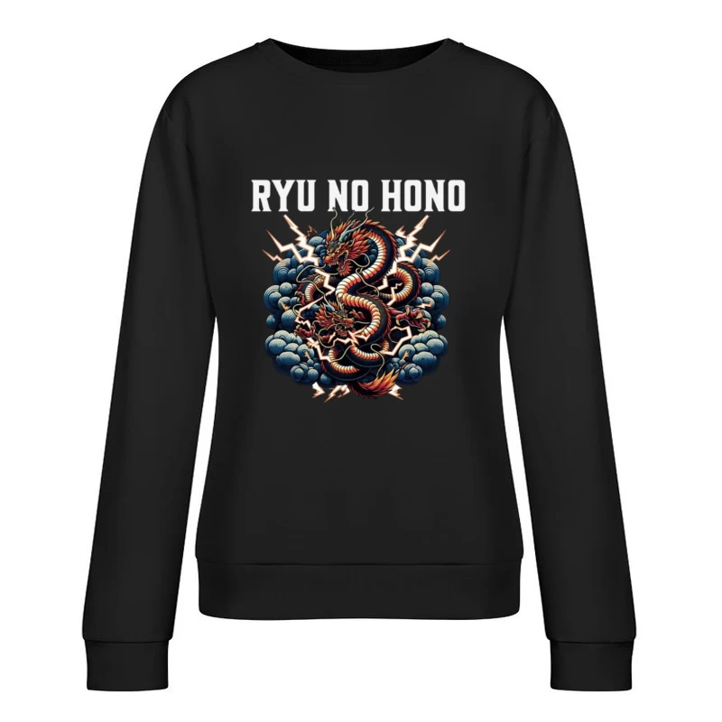 Traditional Japanese Thunder Dragon in Stormy Clouds Female Pullover Sweatshirt