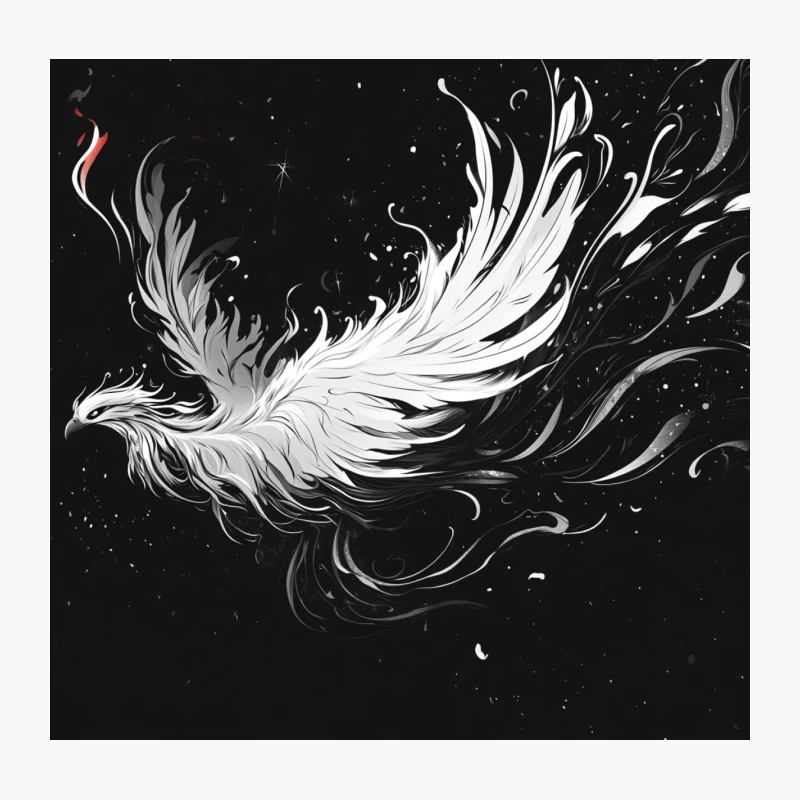 Celestial Phoenix: A Mythical Creature in Black and White Fantasy Art Throw Pillow