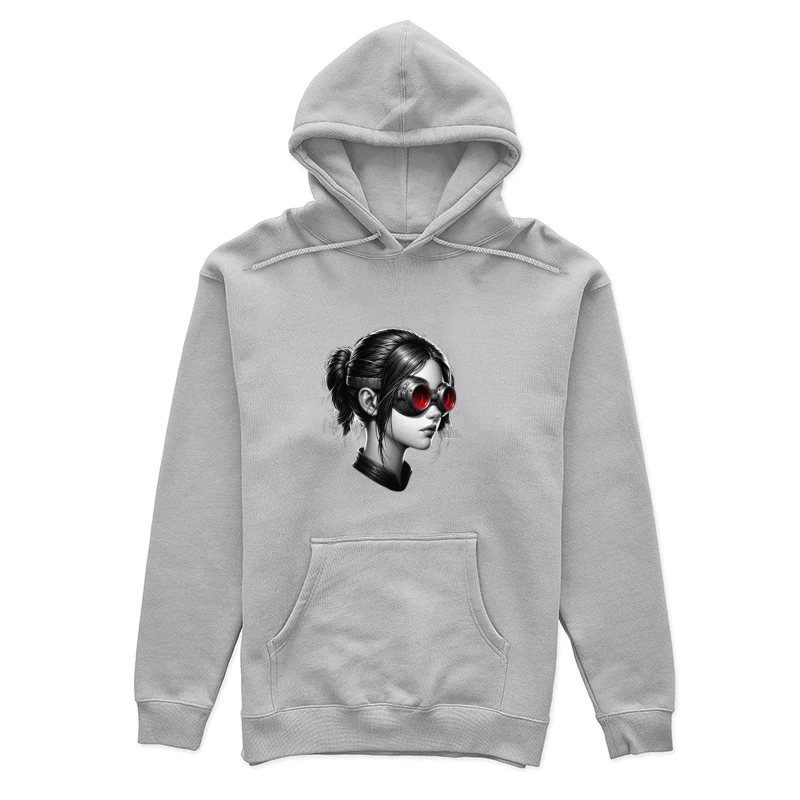 Monochrome Portrait with Red Steampunk Goggles Female Pullover Hoodie