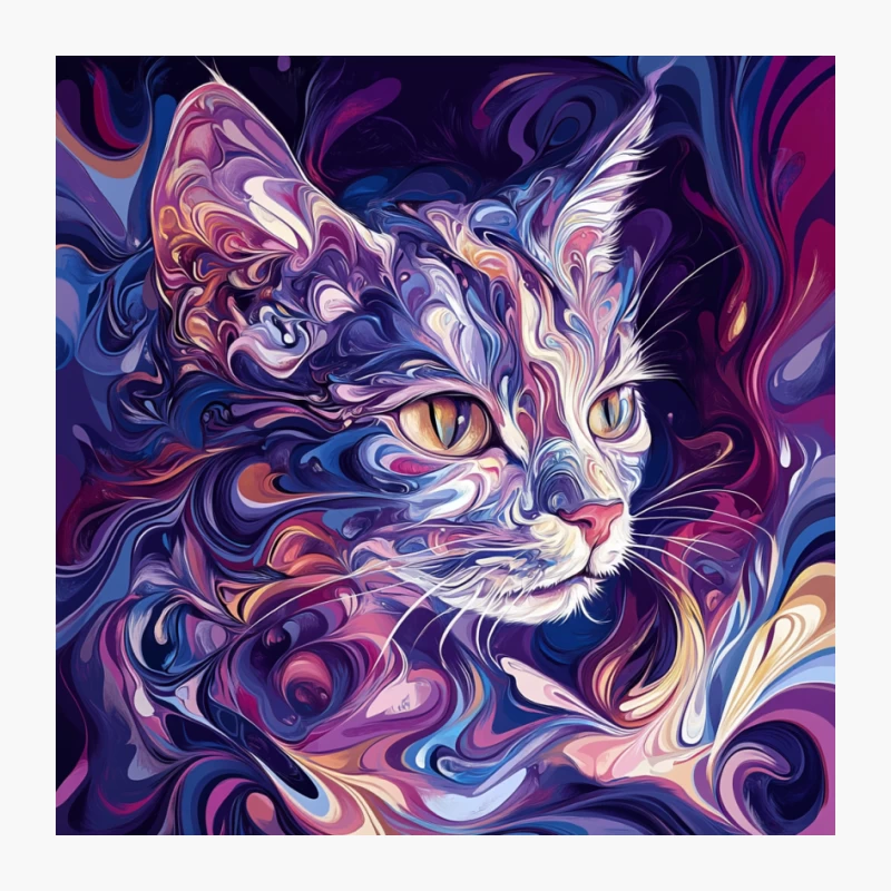 Psychedelic Feline: A Surreal Abstract Cat Portrait Pin