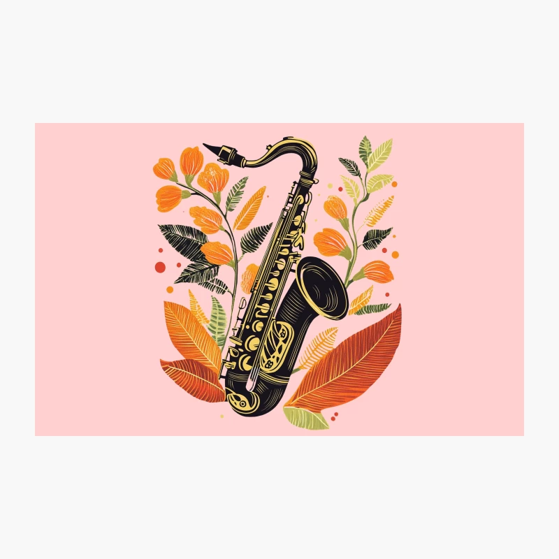 Autumnal Jazz: Saxophone and Floral Illustration Travel Mug