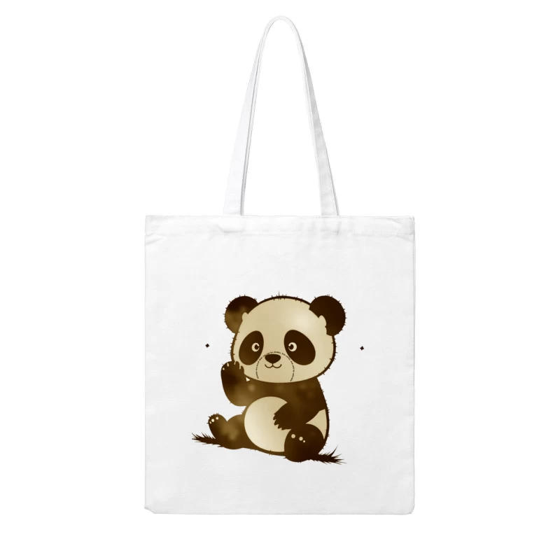 Cute Cartoon Panda Bear Illustration Cotton Tote Bag