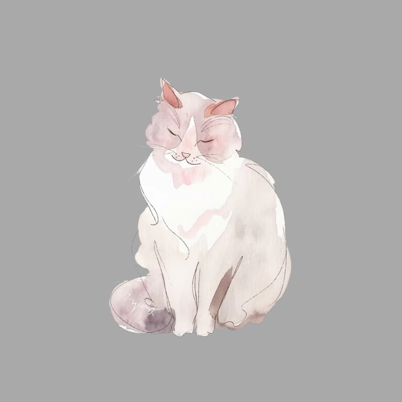 Cute Watercolor Cat Illustration in Pastel Tones Male Pullover Hoodie