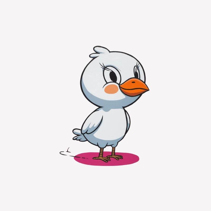 Adorable Cartoon White Bird with Orange Beak Standing on Pink Circle Female T-Shirt