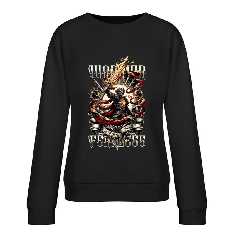 Unyielding Courage: Dark Fantasy Warrior with Flaming Sword Female Pullover Sweatshirt