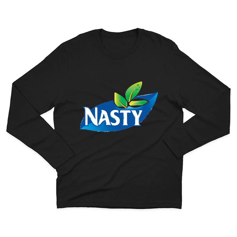 Nasty Brand Logo with Blue Banner and Green Leaf Emblem Male Long Sleeve T-Shirt