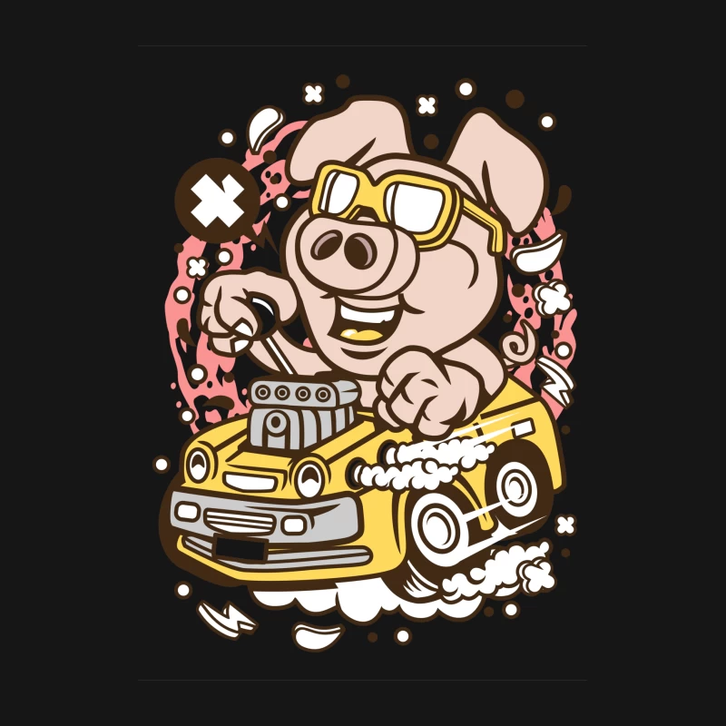 Cochon joyeux conduisant une voiture Homme Manches Longues T-Shirt