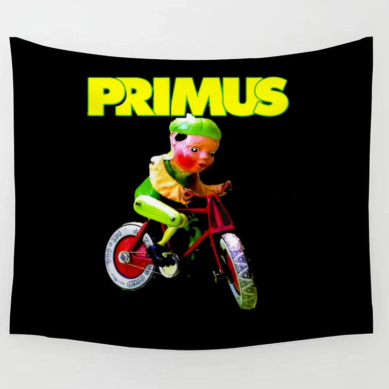 Primus Band Logo with Surreal Vintage Toy Bicycle Art Tapestry