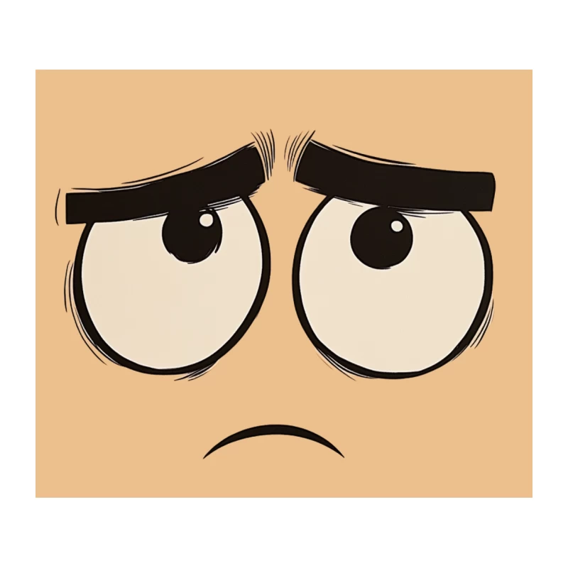 Cartoon Sad Eyes Expression in Black and White Tapestry