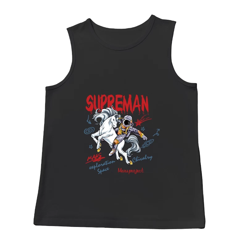 Ritterlicher Astronaut auf weißen Pferd im Weltraum Herren Tanktops