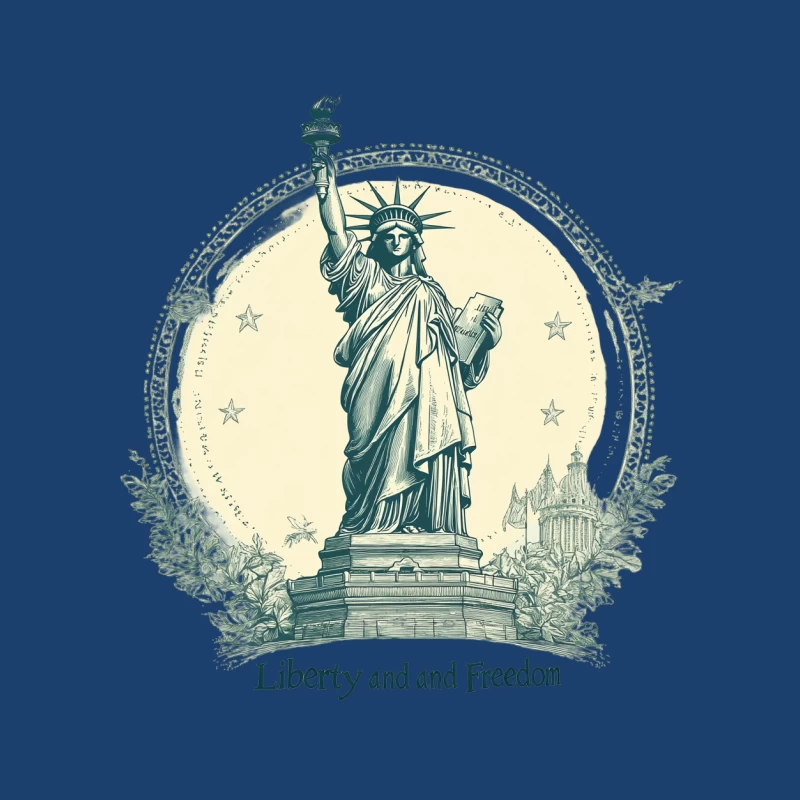 Vintage Circular Design of the Statue of Liberty: Symbol of American Freedom Female Pullover Hoodie