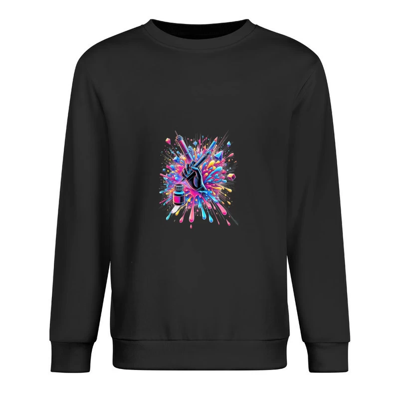 Artistic Medical Syringe with Vibrant Color Explosion Male Pullover Sweatshirt