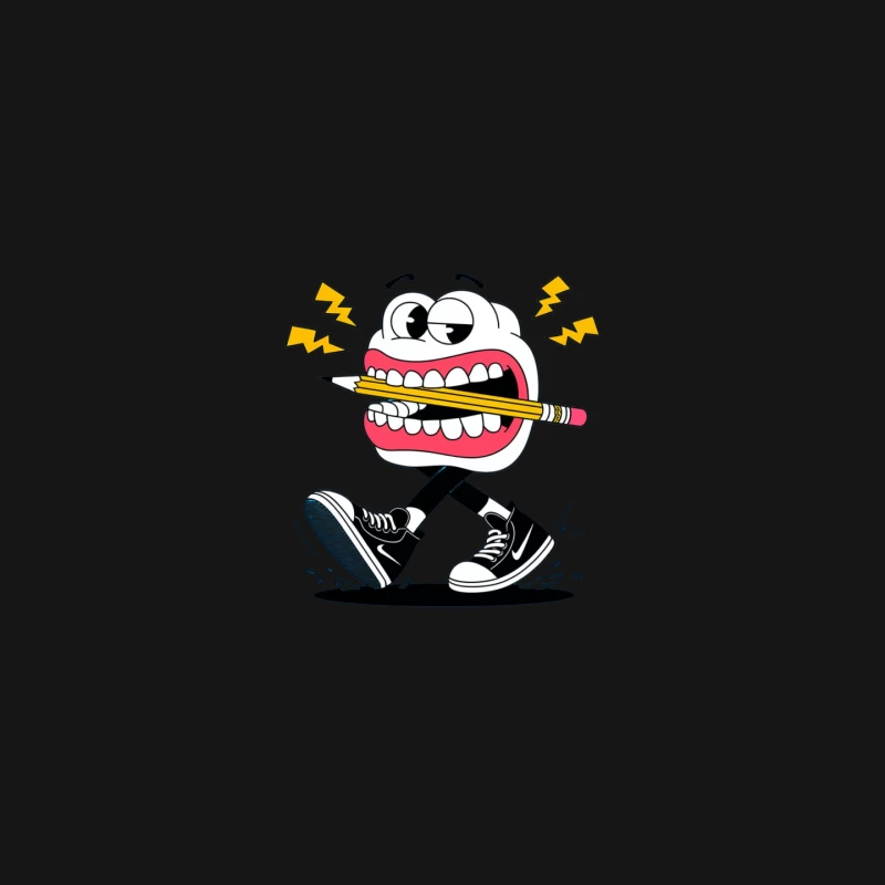 Furious Cartoon Character Biting Pencil While Walking Mouse Pad
