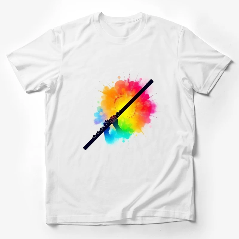 Rainbow Flute with Colorful Watercolor Splash Effect Male T-Shirt