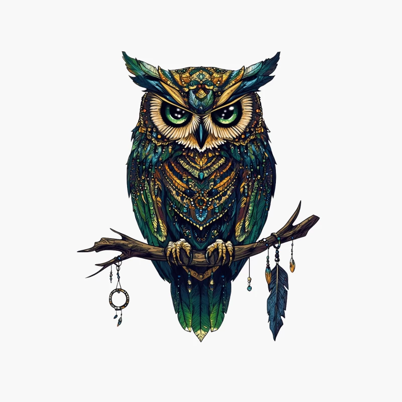 Ornate Colorful Owl Art on Branch Cotton Tote Bag
