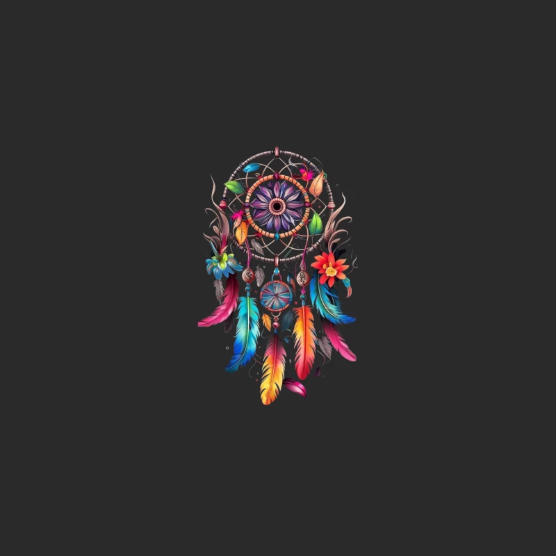 Colorful Dreamcatcher with Feathers and Flowers Baseball Cap