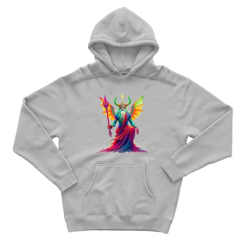 Rainbow-Hued Horned Deity with Dragon Wings Male Pullover Hoodie