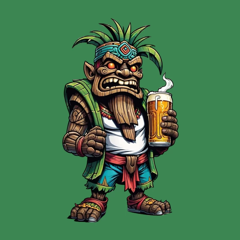 Angry Tribal Character with Beer Throw Pillow