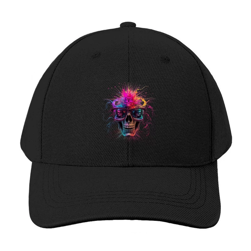 Psychedelic Skull with Reflective Sunglasses in Vibrant Colors Baseball Cap