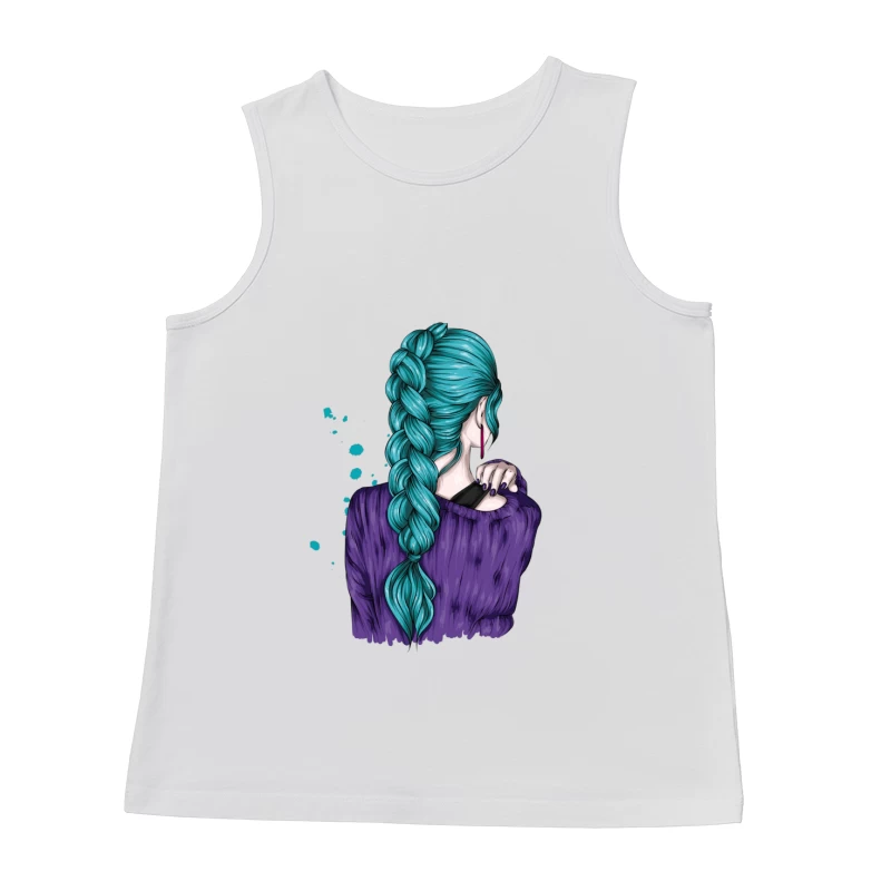 Teal Braided Hair Fashion Illustration Male Tank Top