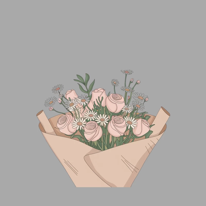 Hand-Drawn Pastel Flower Bouquet with Roses and Daisies Female Pullover Hoodie
