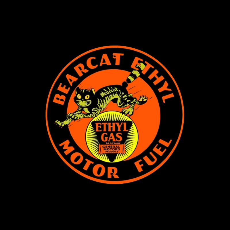 Vintage Bearcat Ethyl Motor Fuel Advertisement with Black Cat Mascot Tapestry