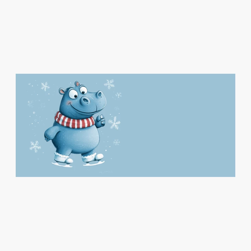 Cute Cartoon Hippo Ice Skating in Winter with Red Striped Scarf Coffee Mug
