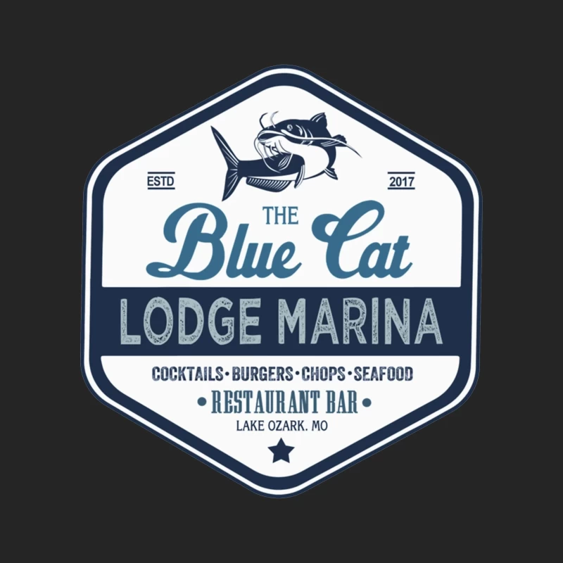 The Blue Cat Lodge Marina Restaurant and Bar - Vintage Nautical Logo Design Male Pullover Sweatshirt