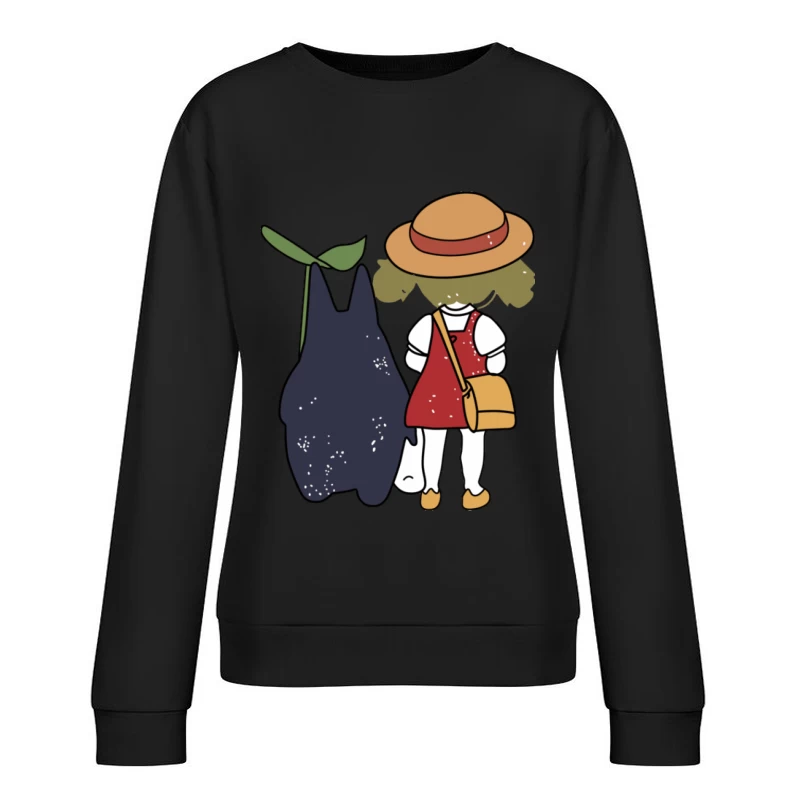 Mädchen mit Hut und Fantasiewesen Damen Pullover Sweatshirt