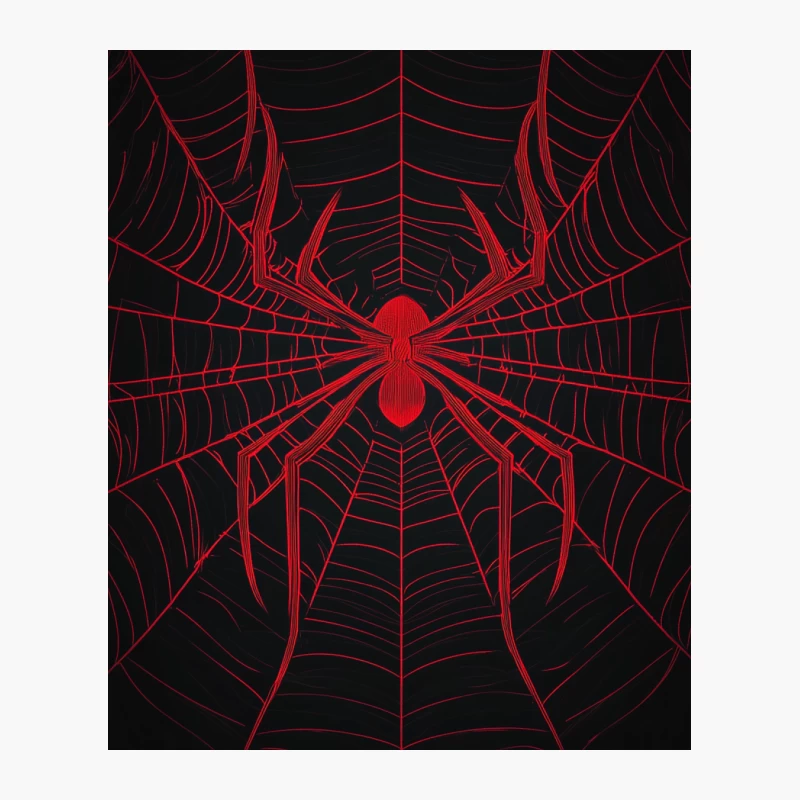 Crimson Spider Web: Minimalist Arachnid Design on Black Cotton Tote Bag