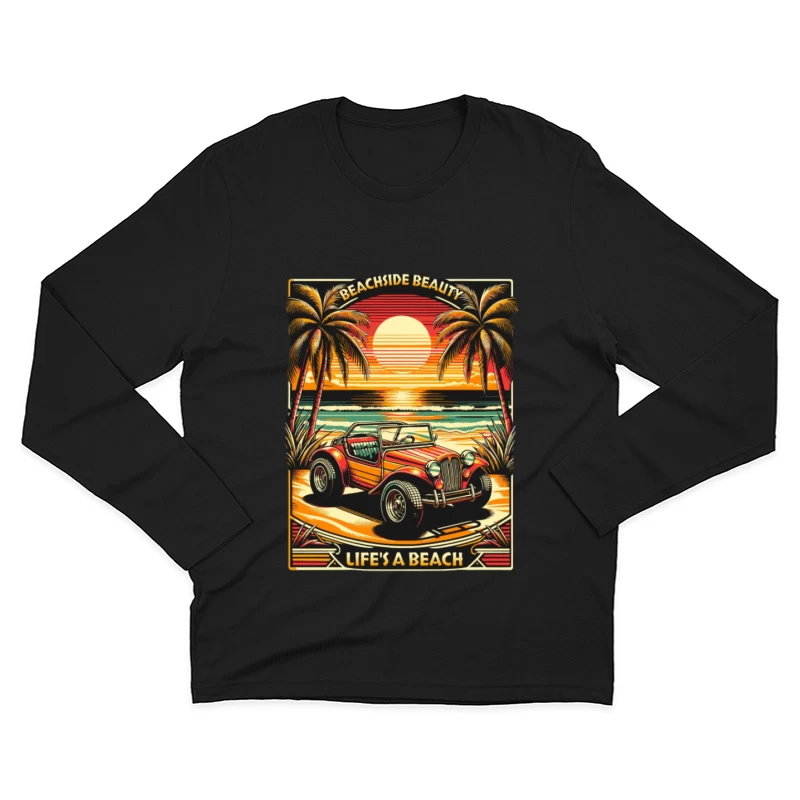 Strandauto unter Palmen bei Sonnenuntergang Herren Langarm T-Shirt