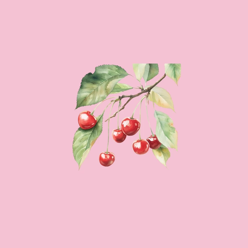 Watercolor Botanical Illustration of Cherry Branch with Ripe Fruit Bucket Hat