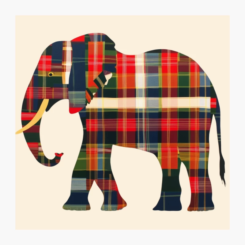 Decorative Plaid Elephant in Scottish Tartan Style Art Design Pin